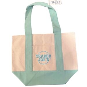 Trader Joe's Cream and Mint Canvas Tote